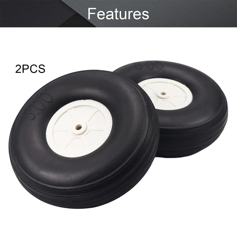 Fielect 5 inch RC Model Airplane Super Light Sponge Tire Tail Wheel Tire and Wheel Sets for RC Car Airplane PU Sponge Tire with Plastic Hub 2 Pcs - Image 3